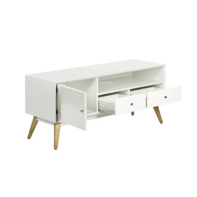 White Mid-Century Modern TV Stand with Cabinet
