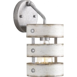 Progress Lighting Gulliver 1-Light Wall Sconce, Galvanized, Open Design, Antique White Accents, Rustic & Modern Farmhouse Style - 1 of 4
