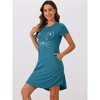 cheibear Women's Short Sleeve Summer Cute Cat Printed with Pockets Nightgowns - 2 of 4