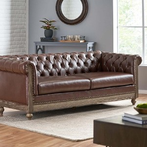 78.75" Rolled Arms 3-Seat Sofa with Wooden Legs and Pull-Tab Backrest for Living Room or Bedroom - 1 of 4