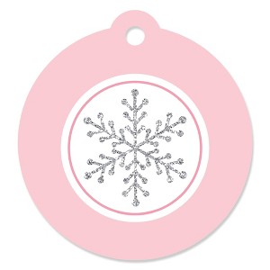 Big Dot of Happiness Pink Winter Wonderland - Holiday Snowflake Birthday Party or Baby Shower Favor Gift Tags (Set of 20) - 1 of 4