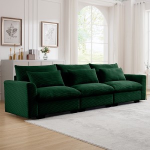 Corduroy Deep Seat 3-Seater Sofa with Wide Seat and 3 Waist Pillows for Living Room or Bedroom - 1 of 4