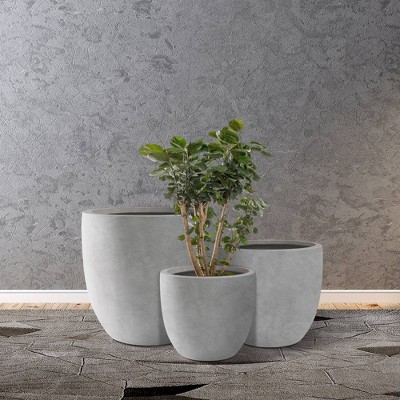 Natural Concrete Round Planters Set of 3 with Drainage Holes