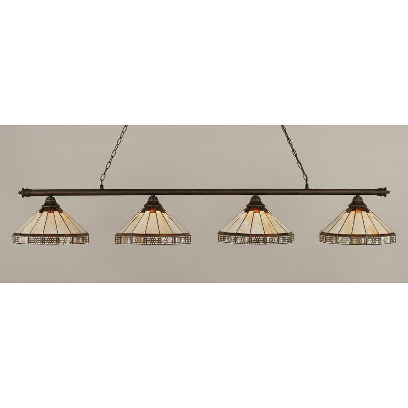 Toltec Lighting Oxford 4 - Light Island Pendant Light in  Bronze with 15" Honey & Brown Mission Art Glass Shade, 1 of 2