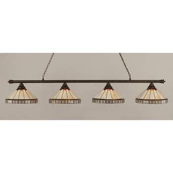 Toltec Lighting Oxford 4 - Light Island Pendant Light in  Bronze with 15" Honey & Brown Mission Art Glass Shade