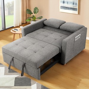 Homdox 3-in-1 Convertible Sleeper Sofa Bed, Premium Linen Loveseat with Spring Support, Adjustable Backrest, Perfect for Small Spaces , Living Room - 1 of 4