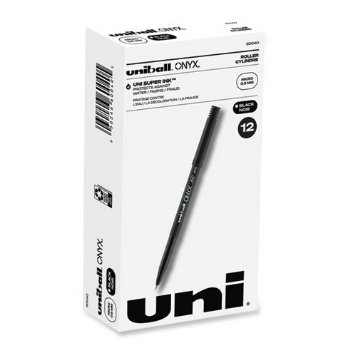 uniball ONYX Roller Ball Pen, Stick, Extra-Fine 0.5 mm, Black Ink, Black Barrel, Dozen - image 1 of 4