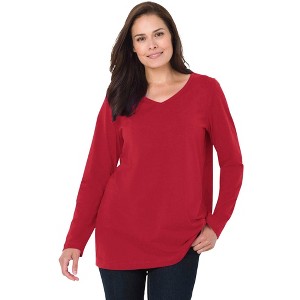 Woman Within Plus Size Perfect Long-Sleeve V-Neck Tee - 1 of 4