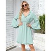 WhizMax 2024 Long Sleeve Dress for Women Wrap V-Neck Bell Sleeve A-line Knee Length Dress Ruffle Flowy Swing Dresses - 4 of 4