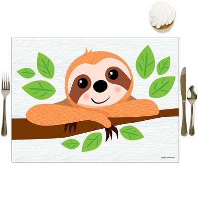 Big Dot of Happiness Let's Hang - Sloth - Party Table Decorations - Baby Shower or Birthday Party Placemats - Set of 16