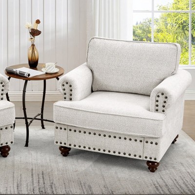 Modern Chenille Single Sofa With Nails And Armrests, High Elastic Sponges Upholstered Sofa Chair