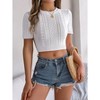 Coolmee Women Crew Neck Cable Knit Short Sleeve Short Navel Top Holiday Sweater Pullovers - 3 of 4