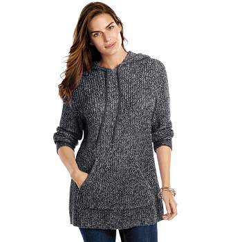 Woman Within Women's Plus Size Hooded Pullover Shaker Sweater