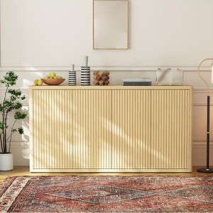 66"W Sideboard Buffet Cabinet, Fluted Entryway Coffee Bar Cabinet with Adjustable Shelves, Wooden Floor Cupboard, Media Console Table for Living Room - 1 of 4