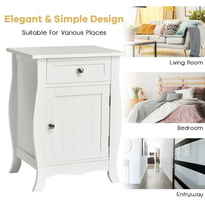 White MDF 1-Drawer Nightstand with Cabinet Storage