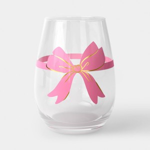 20oz Stemless Wine Pink Bow with Gold Accents Clear - 1 of 2
