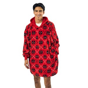Deadpool Logo Diamond Pattern Red Hooded Wearable Oversize Blanket-OSFA - 1 of 4