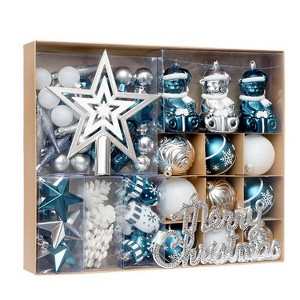 70ct Christmas Ball Ornaments Set Blue & Silver Tree Hanging Ornaments for Indoor Outdoor Party Home Decor - 1 of 4