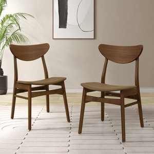 Christopher Knight Home Reed Mid-Century Modern Rubber Wood Faux Leather Upholstered Dining Chairs (Set of 2) - 1 of 4