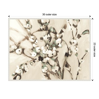 Wild Floral Branches Neutral Canvas Wall Art with White Frame