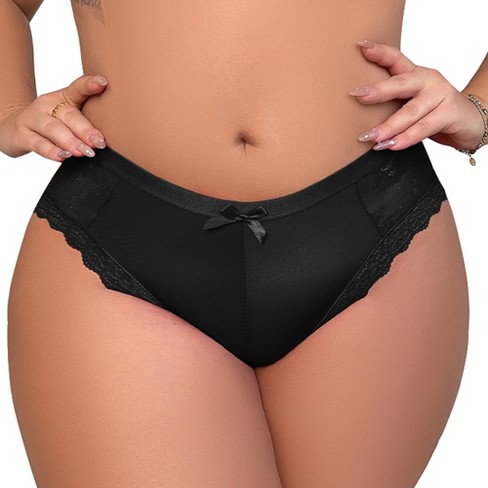 Agnes Orinda Women's Plus Size Laceback Mid-Rise Solid Brief Micro  Underwear Black 3X