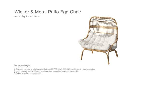 Wicker &#38; Metal Outdoor Patio Chair, Egg Chair Natural - Threshold&#8482; designed with Studio McGee, 2 of 10, play video