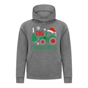 Everyday Kids Christmas Collection I Dig Christmas Pullover Hoodies – Holiday Tractor Sweatshirt - Charcoal Gray - 1 of 2