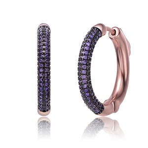 Guili Black and 18K Rose Gold Plated Cubic Zirconia Hoop Earrings Featuring a Modern Sparkling Design, Perfect for Stylish and Everyday Wear - 1 of 2