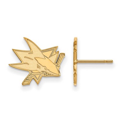 Black Bow Jewelry 14k Yellow Gold San Jose Sharks NHL Stud Earrings