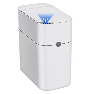 Aoibox Touchless Automatic Bathroom Trash Can with Lid - 3 Gallon Slim Motion Sensor Garbage Bin for Bedroom, Kitchen, Office - White - 1 of 4