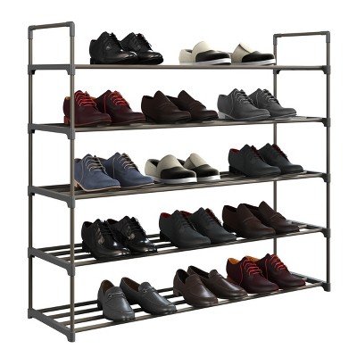 Gray 5-Tier Metal and Plastic Stackable Shoe Rack