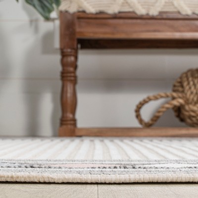 Ivory Beige Geometric Synthetic 5'x8' Reversible Indoor/Outdoor Rug