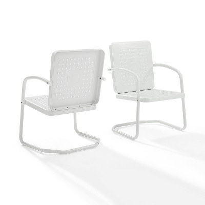White Steel Mid Century Modern Outdoor C Spring Chairs, Set of 2