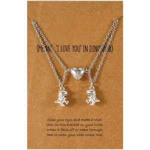 Dinosaur Couple Necklace Set - Matching Heart Pendant, Adjustable Chain, Gift for Valentine's/Birthday - 1 of 4