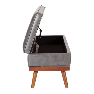 Katheryn Pewter Bonded Leather Storage Bench with Solid Wood Legs