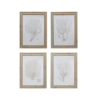 Reclaimed Wood Framed Coral Print Wall Art Set of 4