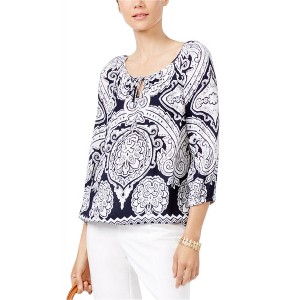 I.N.C International Concepts Womens Tie-Collar Pullover Blouse, Blue, Small - 1 of 1