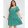 Plus Size Dress Plus Size Dress Ruffle Sleeve Flowy Dress with Pockets blue white flower 2XL - 2 of 4
