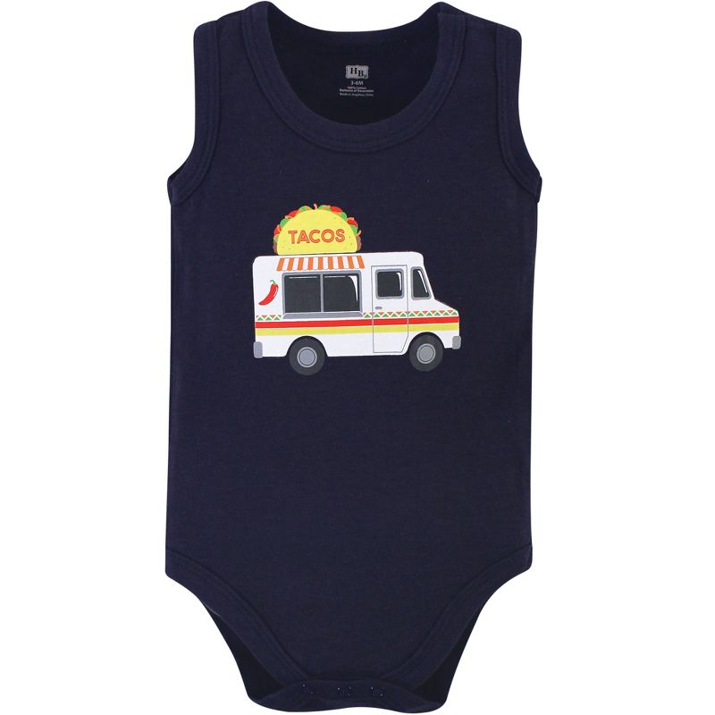 Hudson Baby Infant Boy Cotton Sleeveless Bodysuits 5pk, Taco Truck, 4 of 6