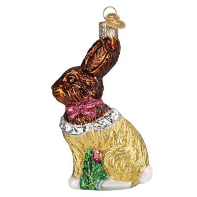 Old World Christmas 4.25 In Chocolate Easter Bunny Ornament Foiled Sitting Pink Bow Tree Ornaments