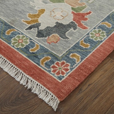 Karina Hand-Knotted Wool Floral Rug in Red and Gray