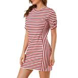 Allegra K Women's Short Sleeve Contrast Color Crew Neck Mini Striped T-Shirt Dress