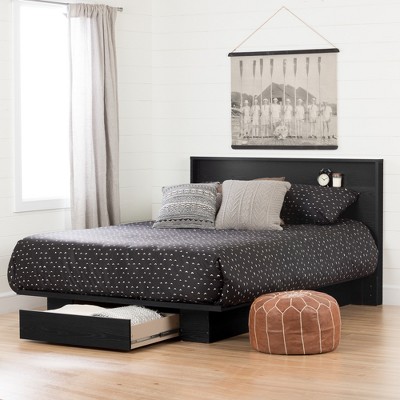 Black Oak Queen Platform Bed with Single Drawer