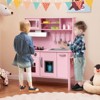 Costway Kids Kitchen Playset Wooden Pretend Play Chef Toy with Microwave & Accessories Pink/White - 2 of 4