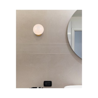 Brass and Frosted White Round Glass Sconce