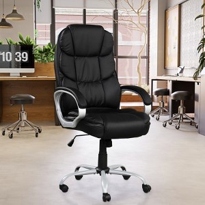 TiramisuBest Black PU Leather Office Task Chair, Sturdy Frame, Ergonomic Armrests, Swivel & Adjustment - 1 of 4