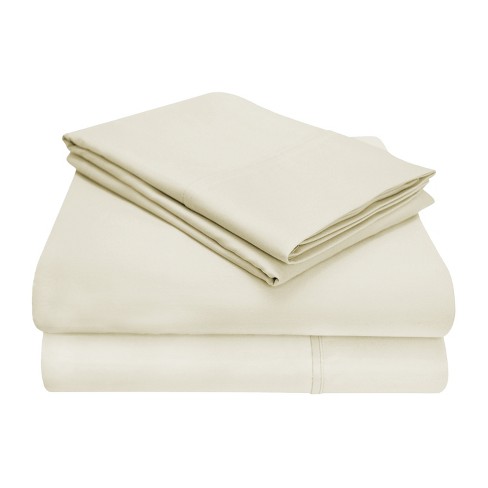 Cotton Blend Solid Deep Pocket Luxury Bed Sheet Set, Split King, Ivory ...