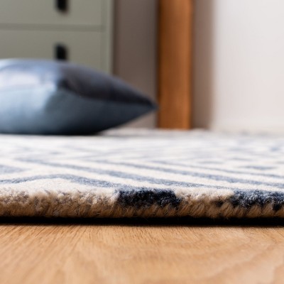 Blue and Ivory Handmade Wool 8' x 10' Area Rug
