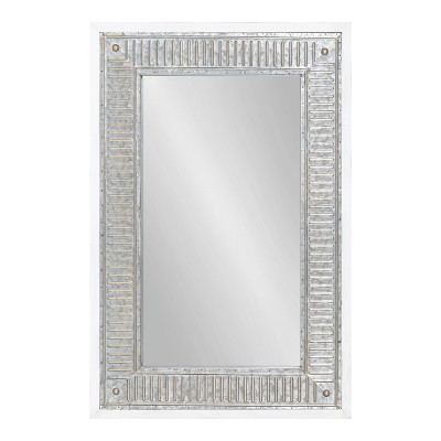 Deely 34.4" Rustic White Wooden Frame Wall Mirror with Galvanized Metal