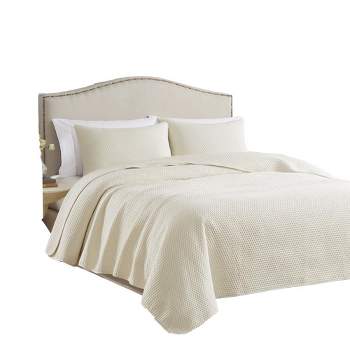 RT Designers Collection Caitlyn 3 Pieces Washed Pinsonic Lightweight Quilts Set Queen Size For Bedding Ivory